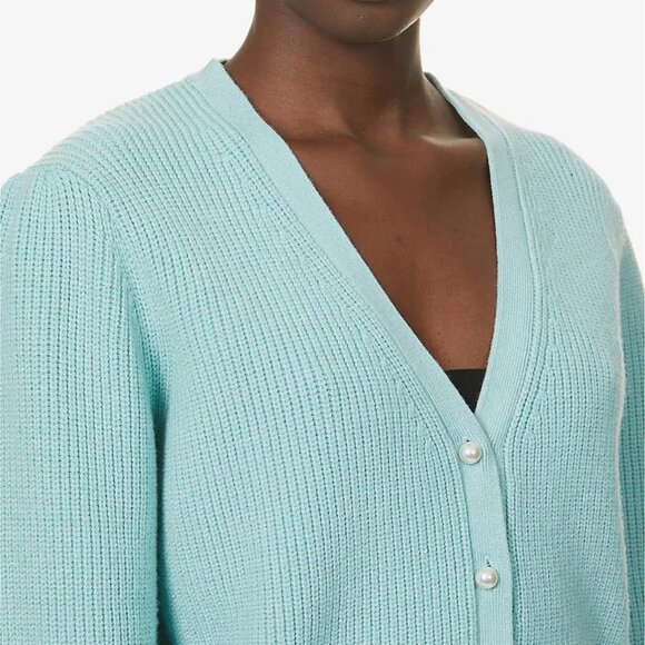 Maje Feaux-Pearl Button Knitted Celadon Cardigan - Picture 2 of 6
